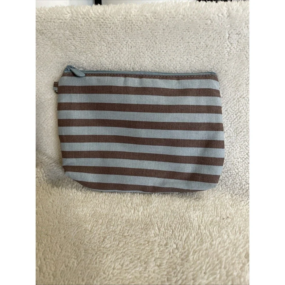Thirty One Zippered Pouch In Perfect Stripe Brown/Blue